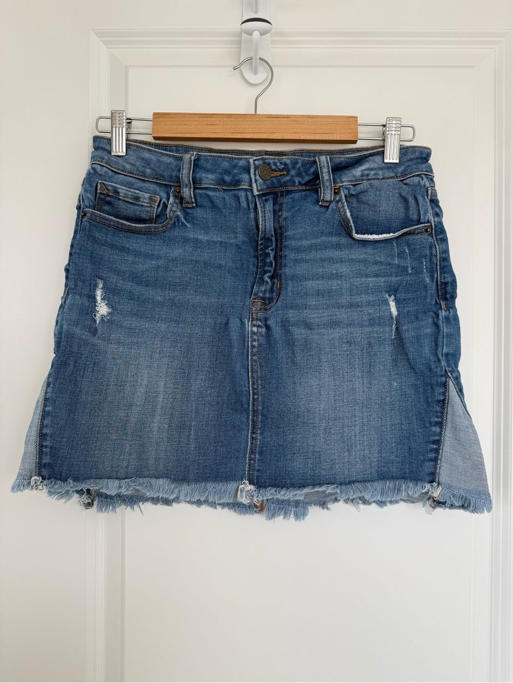 HIDDEN | Denim Patchwork Mini Skirt - size small